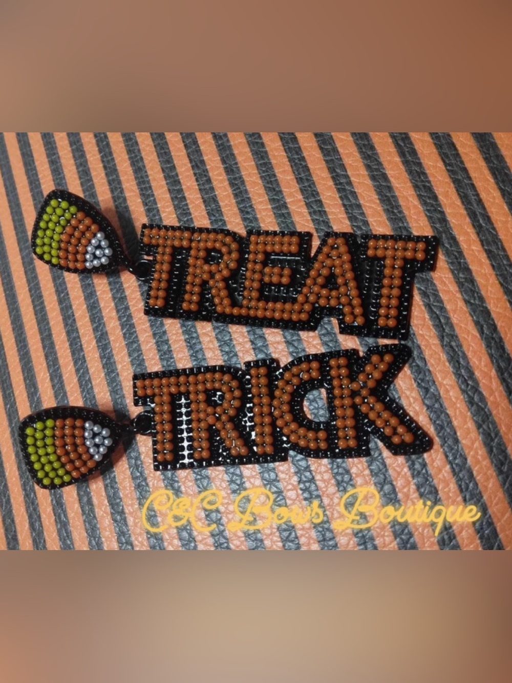 TREAT TRICK Halloween Beaded Earrings - Orange & Black